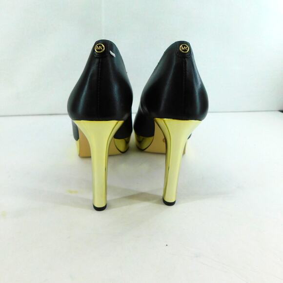 Michael Kors Womens Black and Gold Heels Chantal Platform Pump Size 8 New - Picture 3 of 11